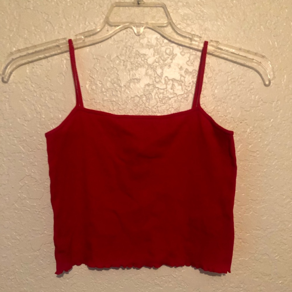 H&M ribbed spaghetti strap ruffle crop top